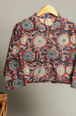 Hand Block Print Cotton Shirt for Women ? Floral Printed Button-Down Top with Full Sleeves