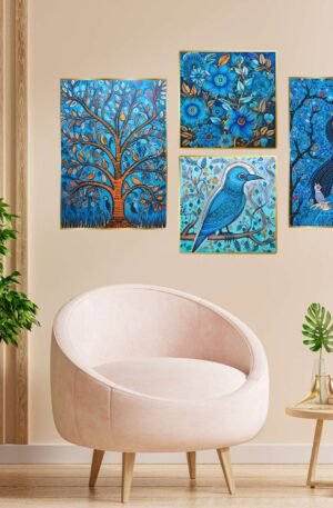 Set of Four Wall Paintings for Wall Dacoration Golden Framed Wall Paintings for Living Room & Bedroom Wall Art for Home Decoration & Office Wall Décor (13x10 inch CH-GD4-2)