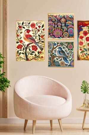 Set of Four Wall Paintings for Wall Dacoration Golden Framed Wall Paintings for Living Room & Bedroom Wall Art for Home Decoration & Office Wall Décor (13x10 inch CH-GD4-5)