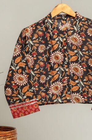 Handmade Block Print Cotton for Women ? Ethnic Floral Printed Top with Long Sleeves