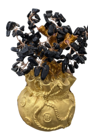 Crystal Tree Decor Natural Crystal Money Tree Ornament with Base for Good Luck, Wealth& Prosperity- Home Office Decor Spiritual Gift (Black)