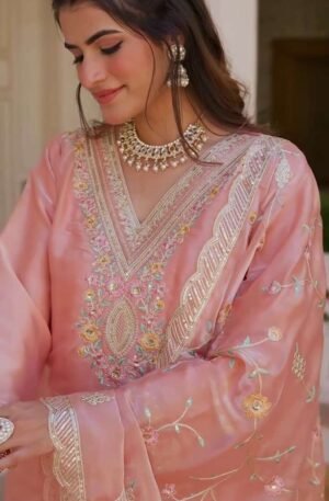 Women's Silk Heavy Embroidery Sequence Work Top-Bottom Straight Kurti With Pant and Dupatta set