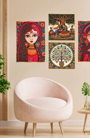 Set of Four Wall Paintings for Wall Dacoration Golden Framed Wall Paintings for Living Room & Bedroom Wall Art for Home Decoration & Office Wall Décor (13x10 inch CH-GD4-12)