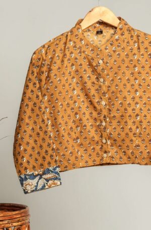 Handmade Block Print Cotton for Women ? Ethnic Floral Printed Top with Long Sleeves