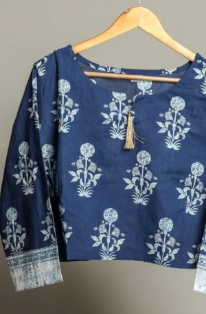 Handmade Block Print Cotton for Women ? Ethnic Floral Printed Top with Long Sleeves