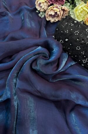 Women's Iridescent Dual-Tone Silk Saree with All-Over Sequin Embellished Blouse Piece