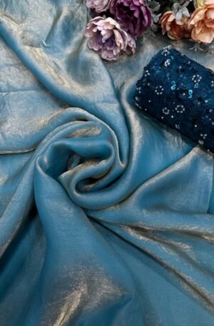 Women's Lustrous Teal Tissue Silk Saree with All-Over Sequin Embellished Blouse Piece