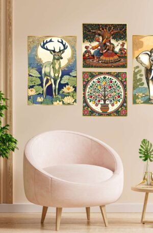 Set of Four Wall Paintings for Wall Dacoration Golden Framed Wall Paintings for Living Room & Bedroom Wall Art for Home Decoration & Office Wall Décor (13x10 inch CH-GD4-14)