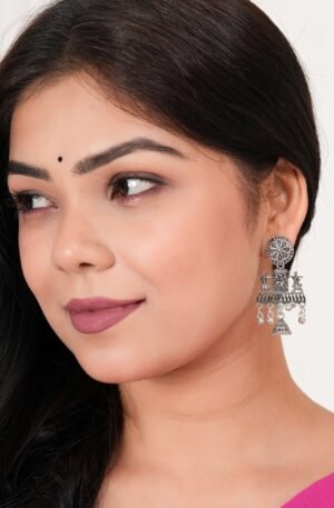 Women's Indian Traditional AZ838-OXidised Silver Earrings For Women | Doli Wedding Theme Jumka Wedding Wear